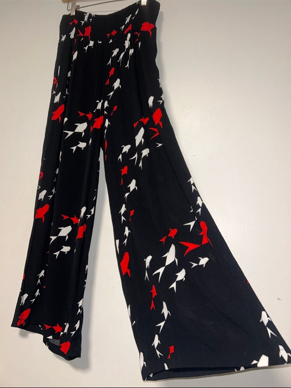 Fighting Eel Rare Origami Fish Print High Waist Wide Leg Pants XS S